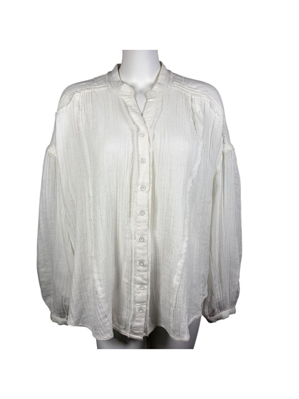 Free People We The Free Balloon Sleeve Top Shirt Size L Button Up Gauzy Boho